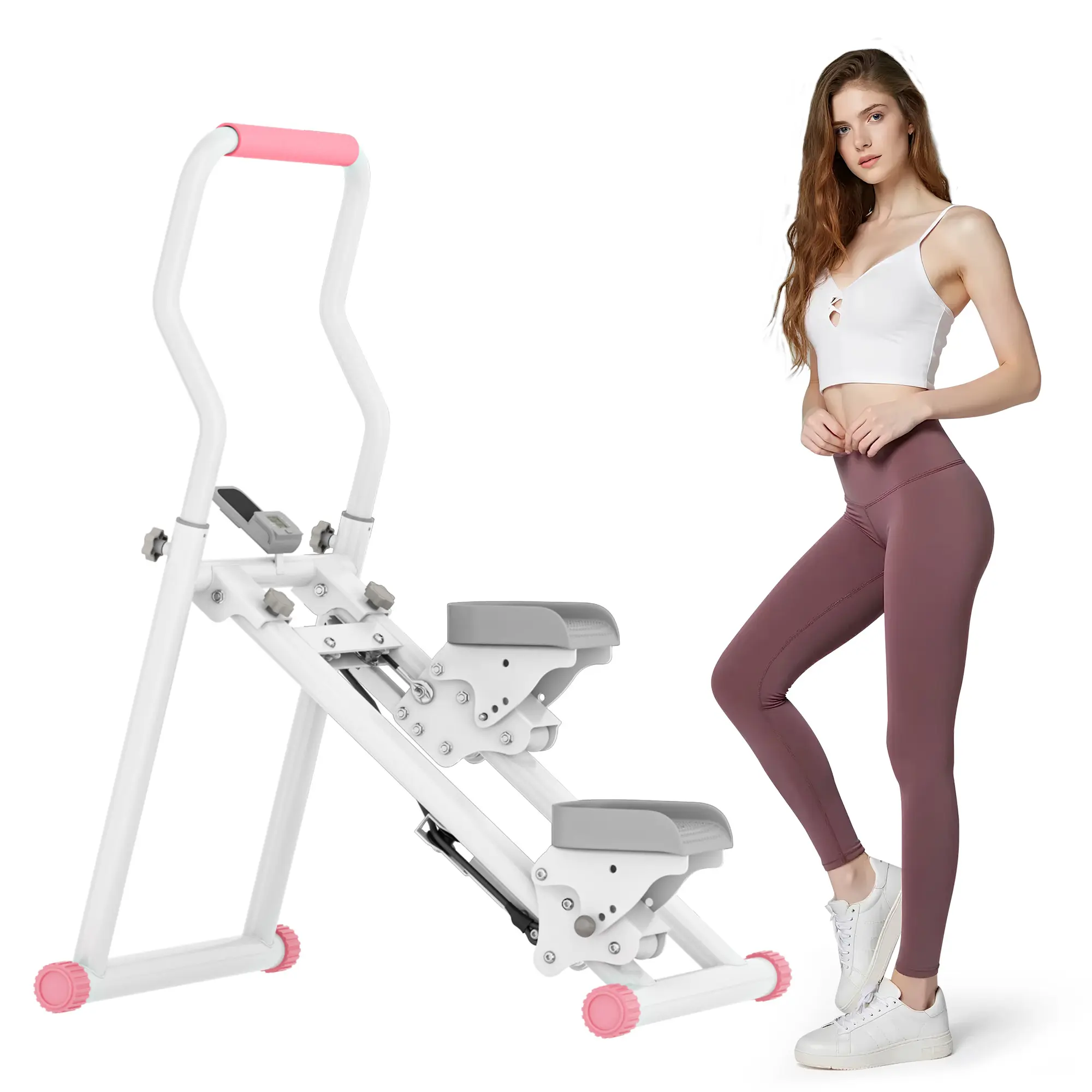 SogesHome Foldable Vertical Stair Climber – Full-Body Cardio Exercise Machine with 3-Level Adjustable Handlebar & Pedals, LCD Monitor & Phone Holder for Home Gym, 350LBS Capacity