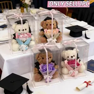 Graduation Gift Set - Artificial Rose Bouquet and Charming Doctor Bear, Realistic Flower Arrangement, Teddy Bear, Perfect for Graduates, Graduation Box