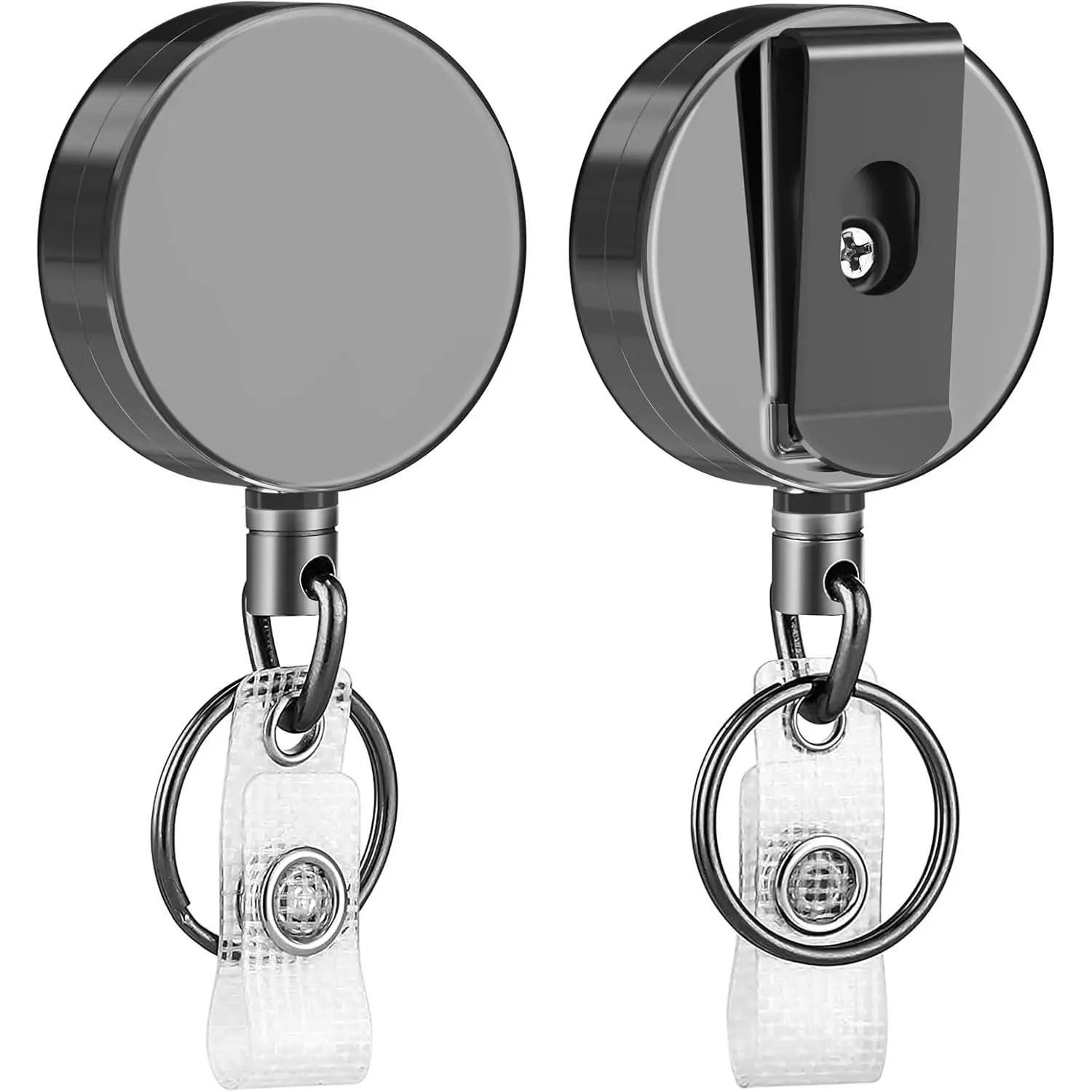 2 Pack Heavy Duty Badge Reel Retractable Holder  Metal Keychain ID Reels with Belt Clip Key Ring Reinforced Steel Cord for Name Card