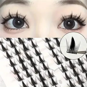 Elf Eyelash Clusters 80pcs, Comic Style Curled D-Shaped Lashes, Wide Cluster Design, Moist Effect Enhancer, Perfect for Dramatic Look