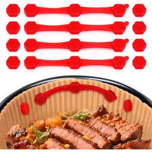 12PCS Air Fryer Magnets Silicone Buckle for Parchment Paper Liners, High-Temp Resistant Air Fryer Accessories, Prevent Burning, Safely Lock Paper from Heating Element or Covering Food (Red)