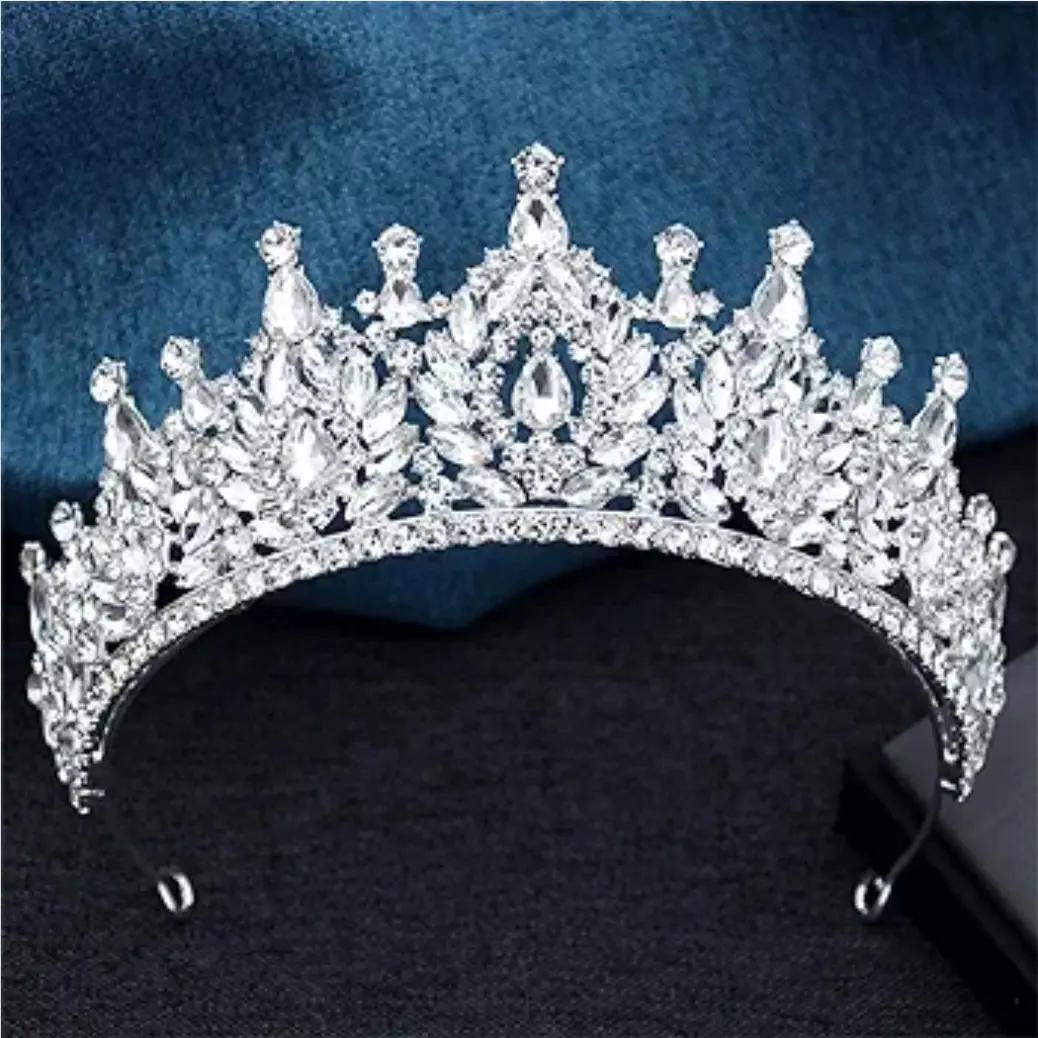 Silver Queen Crown - Women's Fashion Hair Accessory Headpiece for Bride, Quinceanera Gift