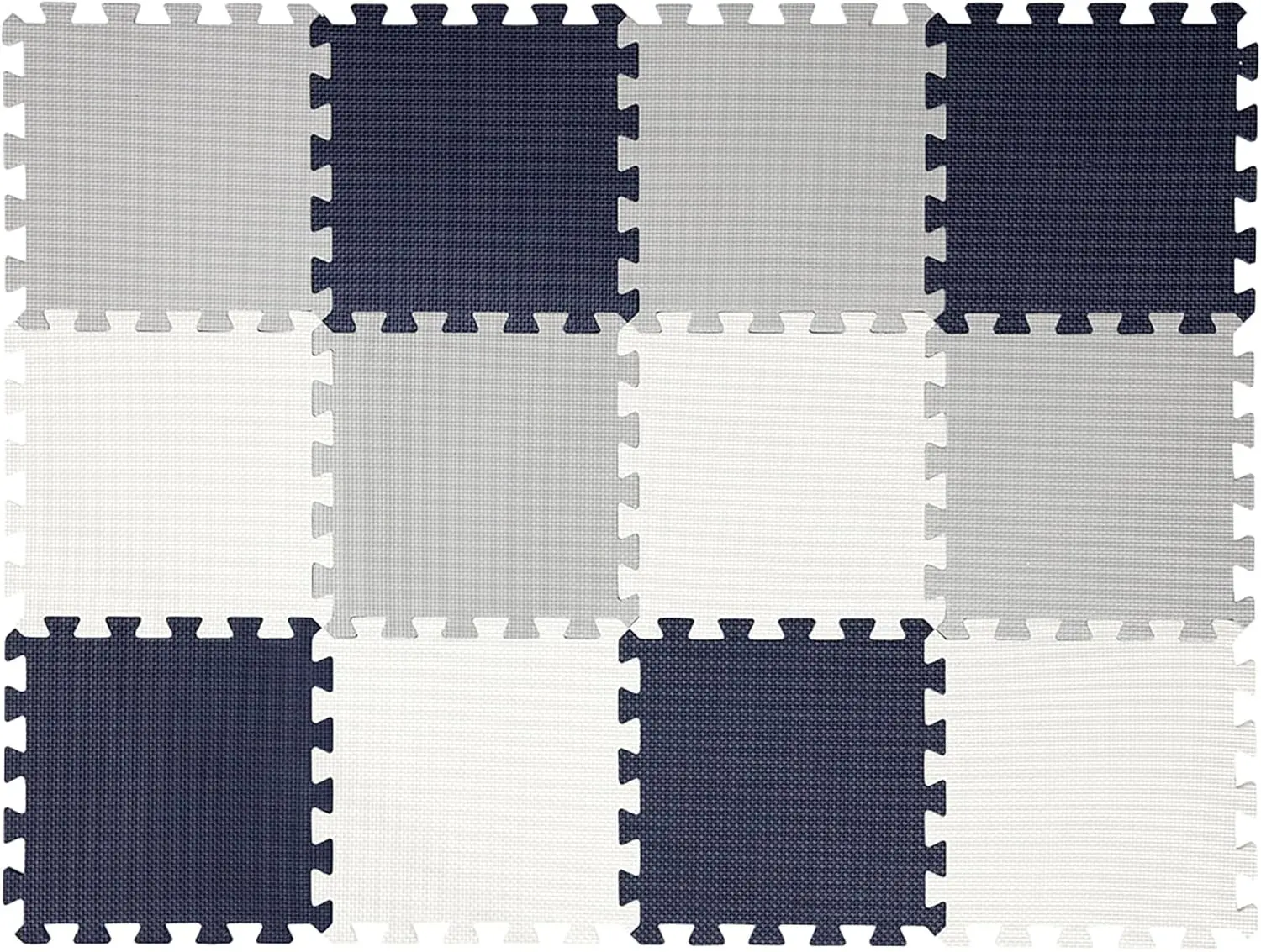 Easy Playhouse: 12 Soft Foam Floor Puzzle Tiles - Black-Grey-White - 12" Interlocking Mat Pieces (4'x3'), Nursery, Playroom, Gym, Children & Adults