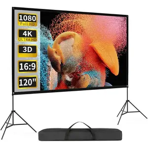 Projector Screen with Stand, 150 inch 16:9 4K 1080 HD Outdoor Movie Screen with Stand, Wrinkle-Free Projection Screen with Tripods and Carry Bag, for Home Theater Cinema Backyard Movie Night