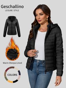 women's lightweight cotton hooded jacket, autumn winter casual warm coat with pockets, simple design commuter outerwear
