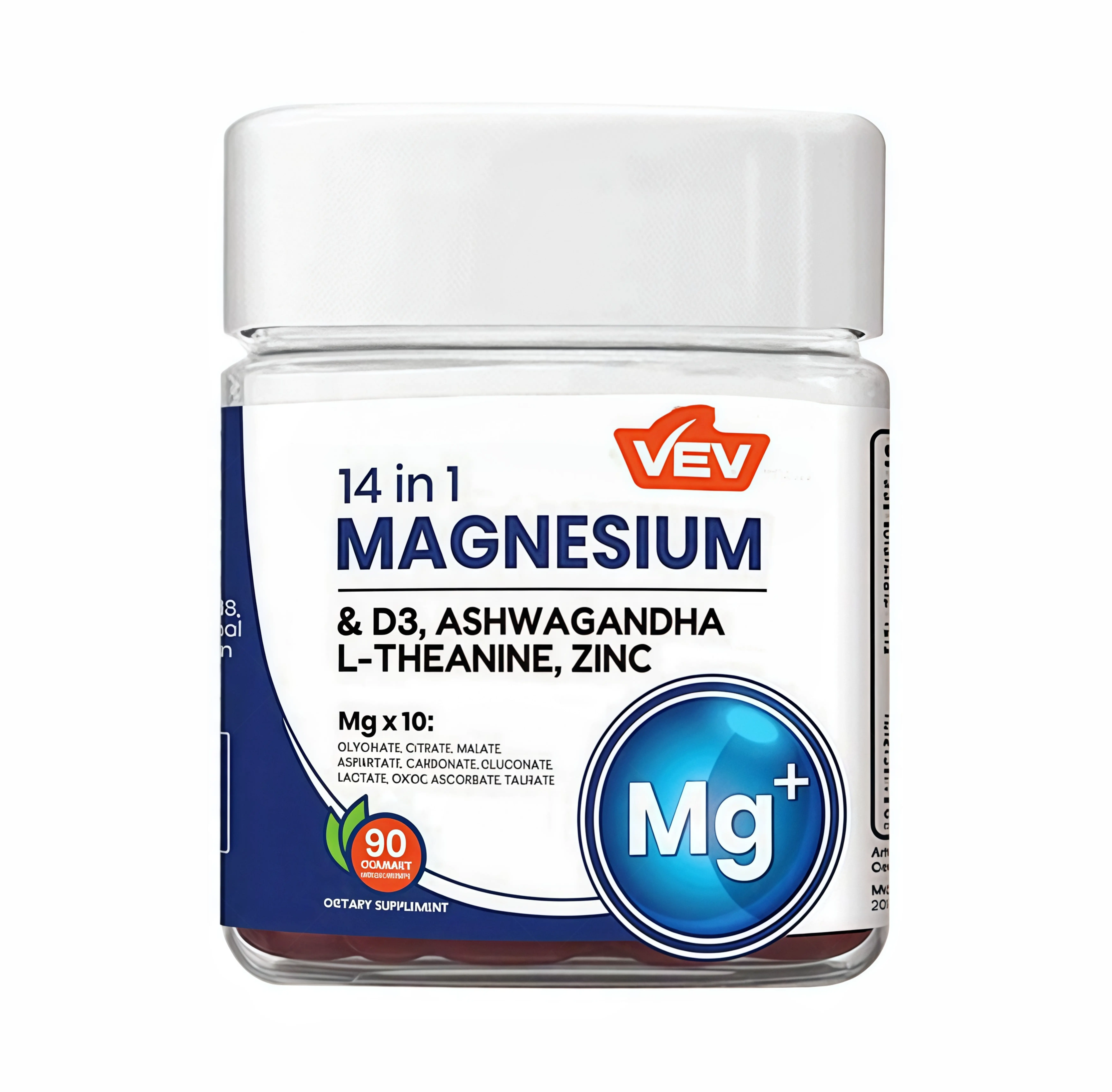 VEV 14-in-1 DeepCalm Magnesium Complex Gummies SE | Magnesium Glycinate with Ashwagandha, L-Theanine, Vitamin D3 & Zinc | Women’s Cortisol Support Supplement, 90ct, No Added Sugar, Vegan