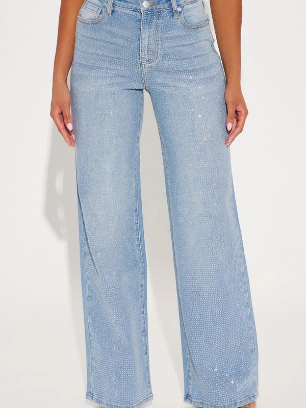 Zahra Stretch Embellished Straight Leg Jeans - Light Wash