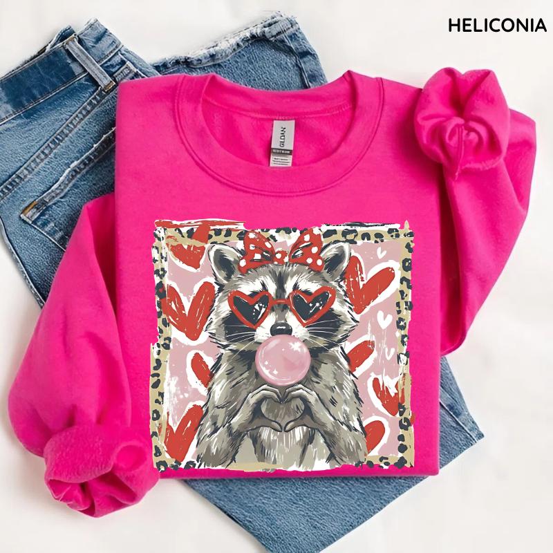 Leopard Valentine Raccoon Sweatshirt, Cute Raccoon Love Sweater, Funny Romantic Quote Shirt, Trendy Animal Valentine Graphic Shirt