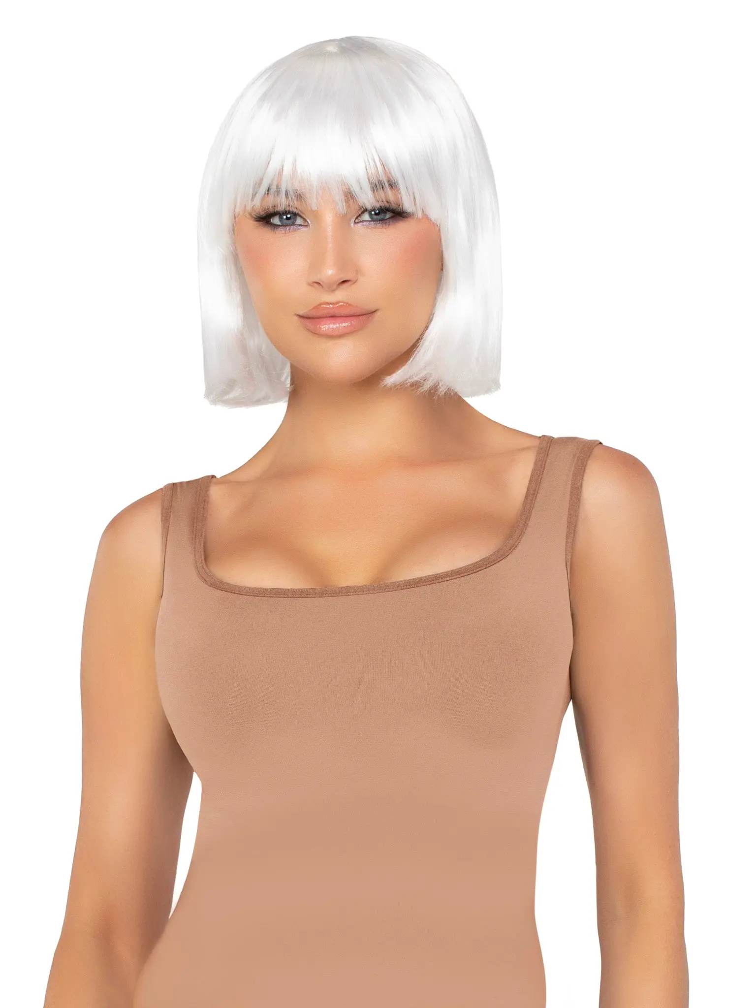 Pearl Short Blunt Bob Wig, 13" Soft Synthetic Hair with Straight Across Bangs, Adjustable for Halloween & Date Night