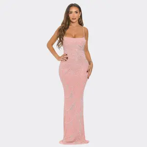Mya Rhinestone/Pearl Embellished Mermaid Maxi Dress