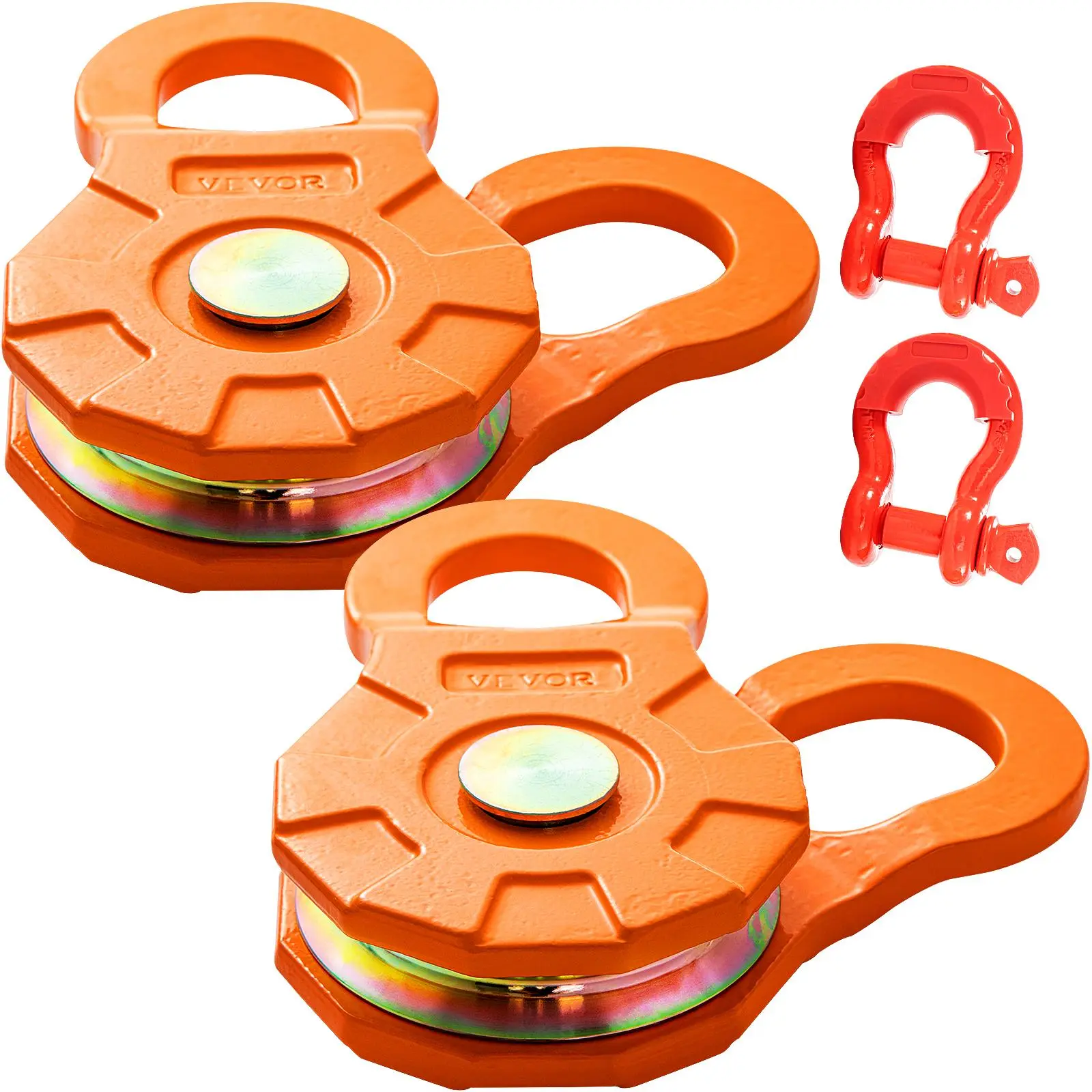 【summerfinds】VEVOR 2-Pack Snatch Block Winch Pulley, 25000 lbs (11T) Load Capacity, Anti-Corrosion Coated, Fits 0.55"/14 mm Synthetic Rope/Soft Shackles, 7.61 in, 18.5 lbs, Off-Road Recovery Accessory for Tractor/Truck, Carabiner for Leash
