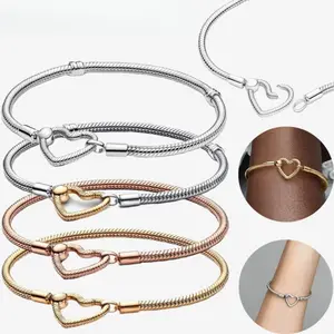 Chic 925 Sterling Silver Sparkling Heart Bracelet Great For DIY Charms Beads Fashion Events Anniversary Jewelry