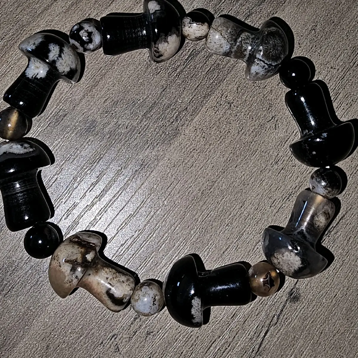 Black Flower Agate  mushroom Bracelet for Women - Fashion Accessory