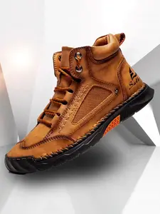 Men's Outdoor Lightweight Hiking Boots, Casual Sporty Lace Up Boots for Outdoor Activities, Fashionable Western Cowboy Style Shoes for Daily Wear