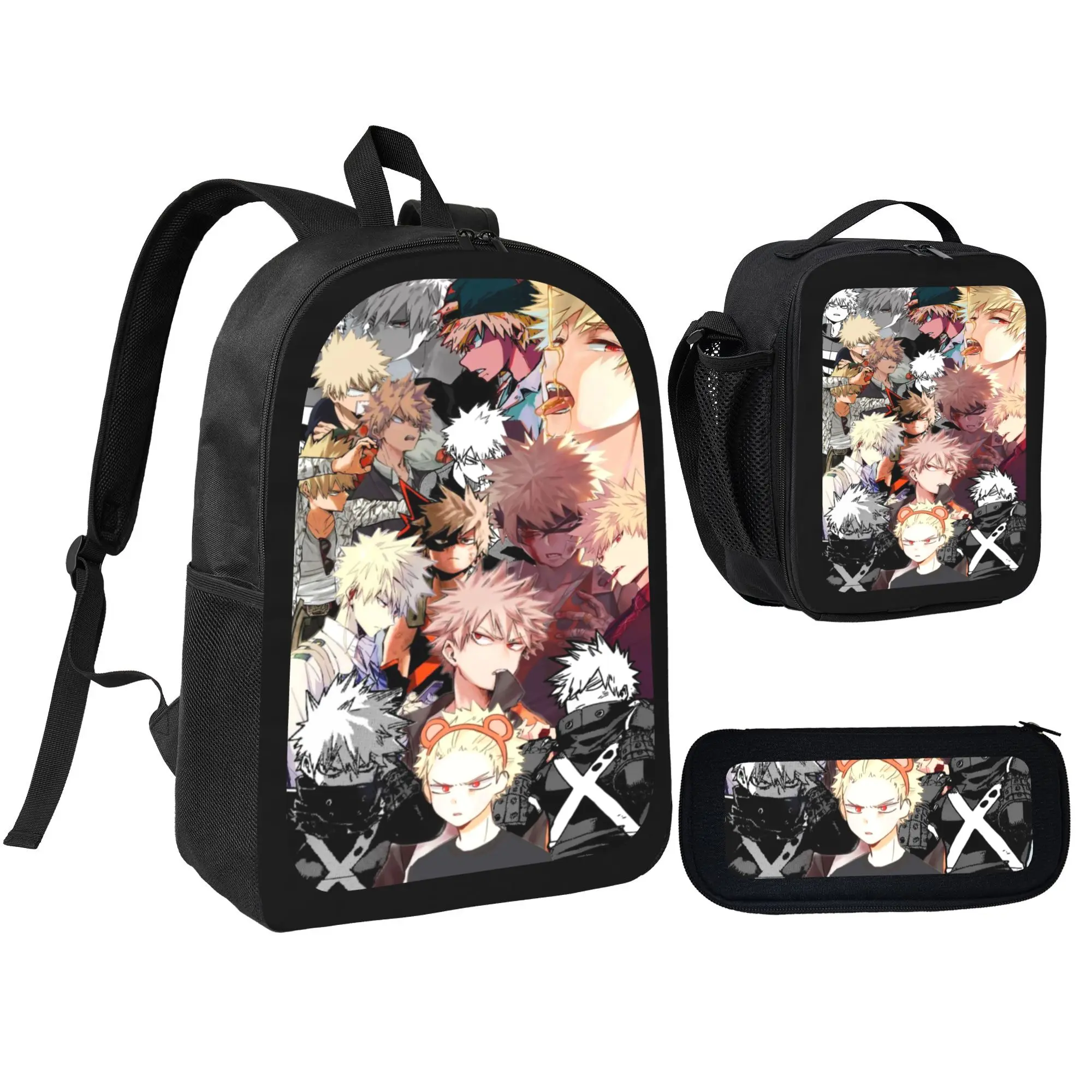 My Hero Academia Character Backpack Lunch Pencil Case Set - Deku & All Might Prints, Roomy & Durable, Best Back-to-School Gift for Young Fans