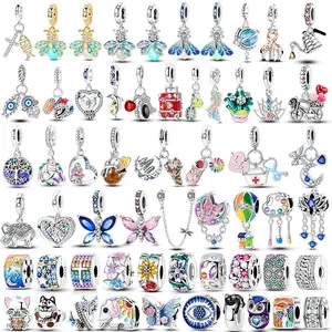 HAPI 925 Sterling Silver Murano Glass Beads Blue Pink Purple Round Charm plata de ley 925 Original For DIY Bracelet Jewelry