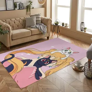 Colorful Anime Girl Rug, Cute Pink Anime Rug, Fan Favorite Area Rug, Anime Inspired Room Décor