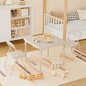 GARVEE Folding Table and Chairs Set of 3 with Portable Design and PU Soft Cushions, Ideal for Eating, Reading, and Playing Activities