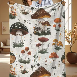 Mushroom Print Blanket, 1/2/3 Counts Soft Comfortable Throw Blanket, Travel Sofa Beds Couches Throw Blanket, Office Home Decoration, Birthday Gift, Soft Cozy Throw