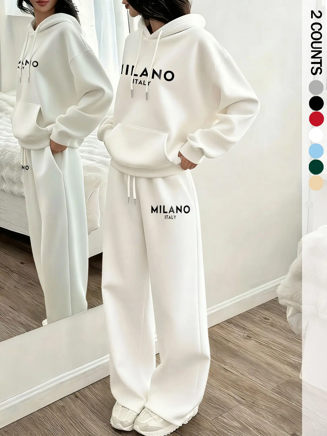 Women's Casual Loose Fit Two-Piece Set with Hooded Sweatshirt and Printed Pants, Ideal Fall and Winter, Trendy Letter Print Style Womenswear