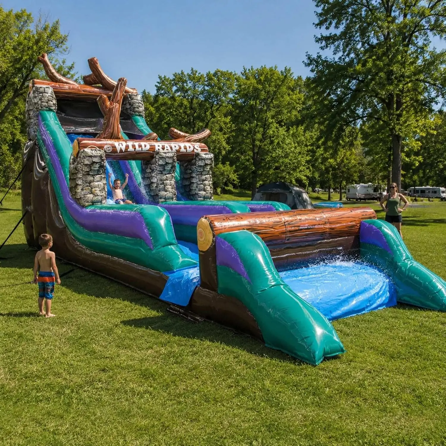 21FT Commercial Inflatable Water Slide & Blower, Wild Rapids | Heavy-Duty 15oz Vinyl, Commercial Waterslide Bouncer w/ Stakes & Storage Bag, for Kids & Adults Party, Event, Birthday