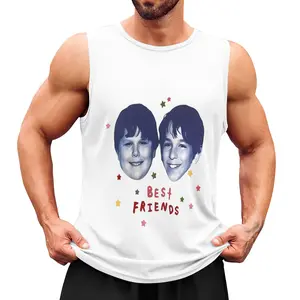 Best Friends 90s Kidcore Graphic Men's Tank Top - Nostalgic Star Print Polyester Sleeveless Tee, Retro Y2K Aesthetic Casual Gym Workout Shirt, Cute Childhood Friends Summer Top