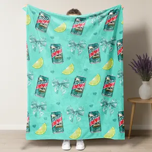 Mtn Dew Baja Blast with Bow and Lime Pattern Flannel Blanket,Soft Warm Throw Blanket, Air-conditioned Room Blanket, Warm Nap Blanket for Home Office Travel Camping