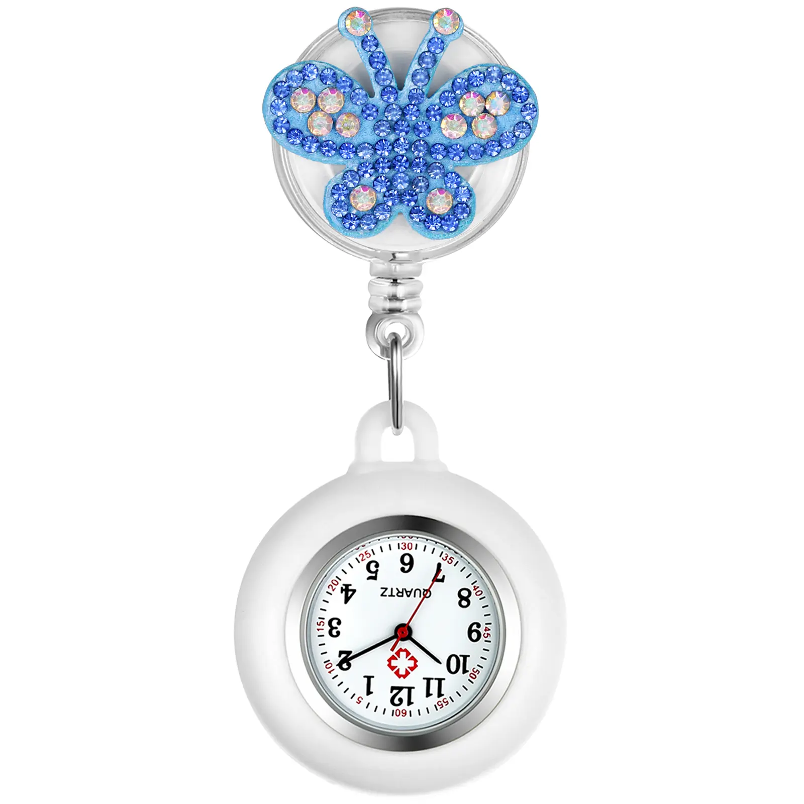 OIDEA Full Rhinestone Diamond Butterfly Clip-On Nurse Watch - Quartz, 4 Colors, 1ATM, Eco Silicone Band, Rhinestone Crystal & Animal Motif Silicone-Strap Pocket & Fob Watch, Rhinestone Crystal Pocket & Fob Watches, Animal Motif Pocket & Fob Watches