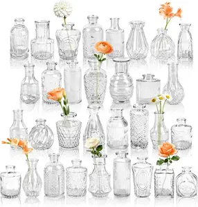 Der Rose Glass Bud Vases Set of 32 Small Clear Flower Vases for Rustic Wedding Centerpieces Table Decorations and Home Office Decor(Clear)