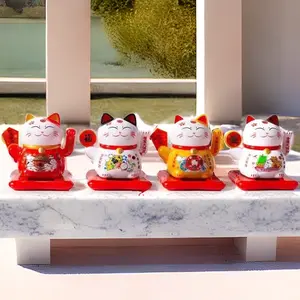 4 Pcs Solar Power Swing Dancing Fortune Cat for House Windowsill Car Decoration and Bring Good Luck