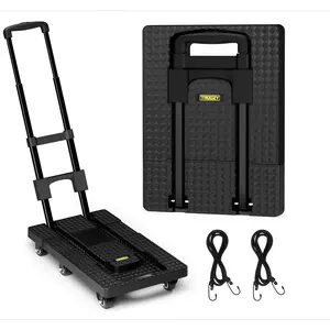 Folding Hand Truck 440lbs Heavy Duty, 6-Wheel Utility Cart with Extendable Base, Upright Lock & Bungee Straps, Portable Dolly Cart for Moving, Luggage, Office & Dorm