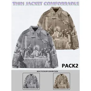 Men's Casual Varsity Jesus Jacket Vintage Lightweight Bomber Jackets Classic Fabric Menswear Soft Fabric Fashion Stylish, Streetwear, Fall Outfits 1731617771083764310