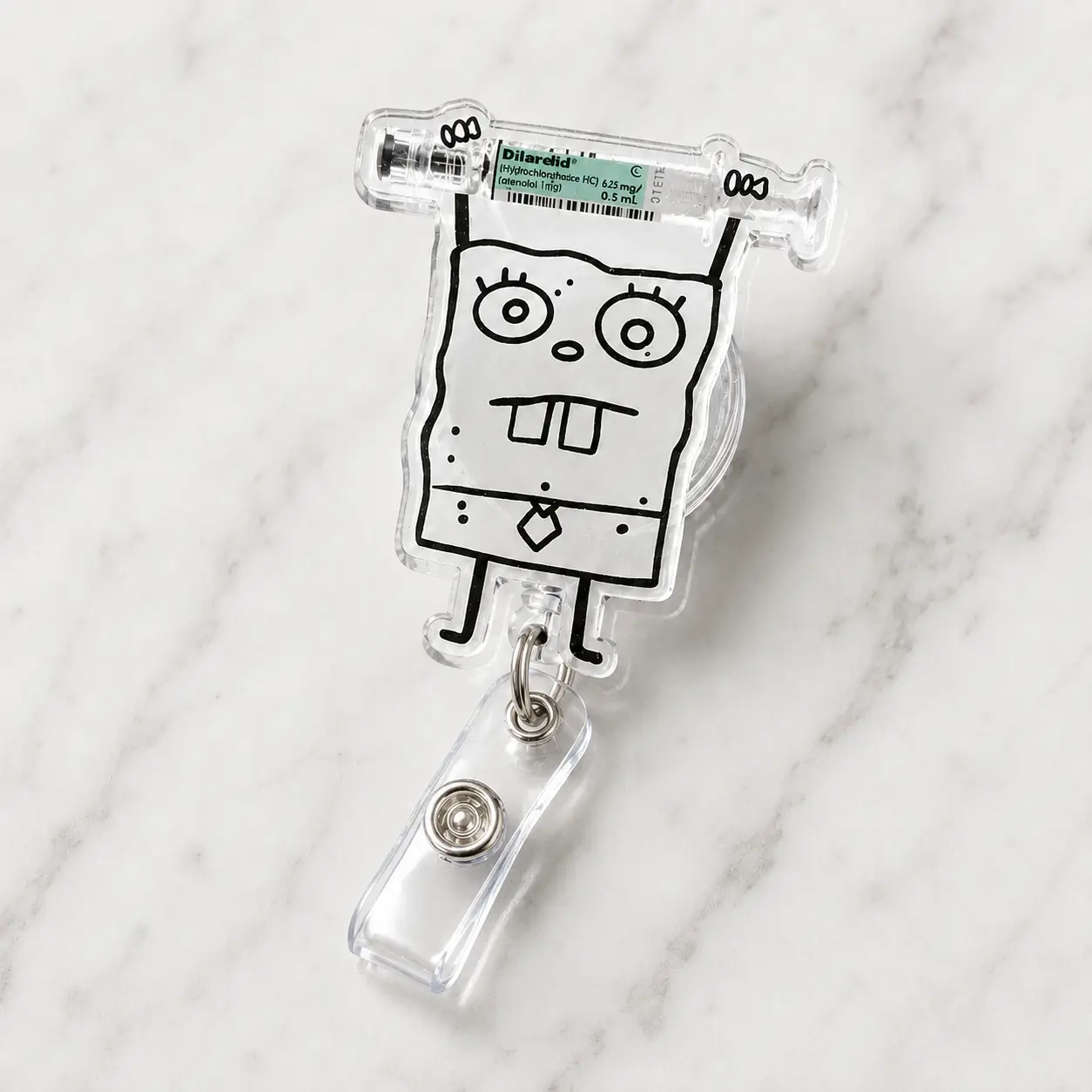 Badge Reel for Nurses, Funny Cartoon Injection Acrylic Retractable ID Badge Holder, Cute Medical Syringe Badge Clip for Healthcare Workers