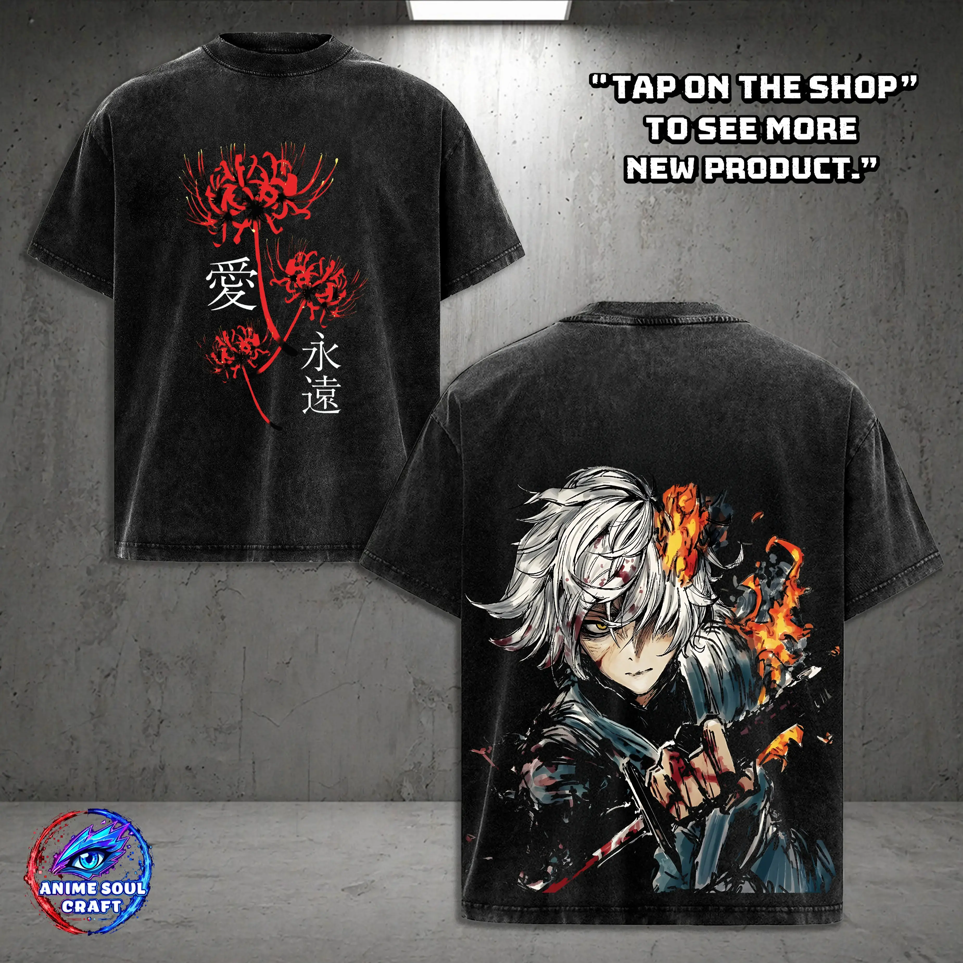 Vintage Washed Hell's Paradise Gabimaru Graphic Tee Men's Oversized Anime T-Shirt Jigokuraku 2-Sided Print 90s Retro Streetwear Classic Short Sleeve Crewneck Top Y2K Manga Clothing Heavyweight Cotton Big Tropical Merch Casual Everyday Wear Gift For Him