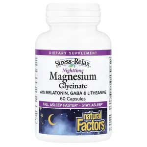 Natural Factors Stress-Relax®, Nighttime Magnesium Glycinate With Melatonin, GABA & L-Theanine, 60 Capsules