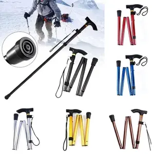 Multifunction Walking Stick Trekking Poles Telescopic Fold Crutches Hiking Stick Crutch Elderly Metal Stick Walking Cane Outdoor Hiking Gear