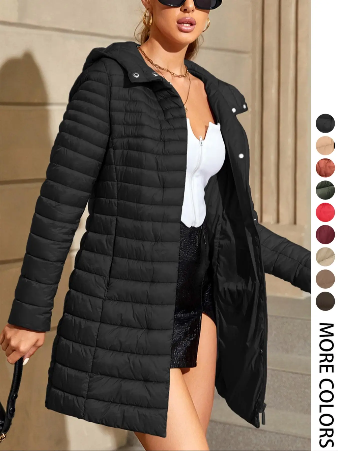 Women's Casual Hooded Puffer Jacket, Fall & Winter Woven Fabric Coat with Pockets, Lightweight Warm Daily Wear Outerwear
