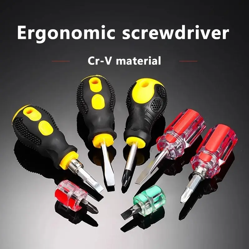 Portable Mini Phillips Slotted Screwdriver Short Handle Screwdriver Tools Flat Cross Head Screwdrivers with Magnetic Head Tip