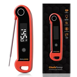 ChefsTemp Digital Instant Read Meat Thermometer, NSF Certified IP67 Waterproof Digital Food Thermometer with Ambidextrous Backlit for Grilling, Food, BBQ, Kitchen Cooking, Oil Deep Frying & Candy (Red)