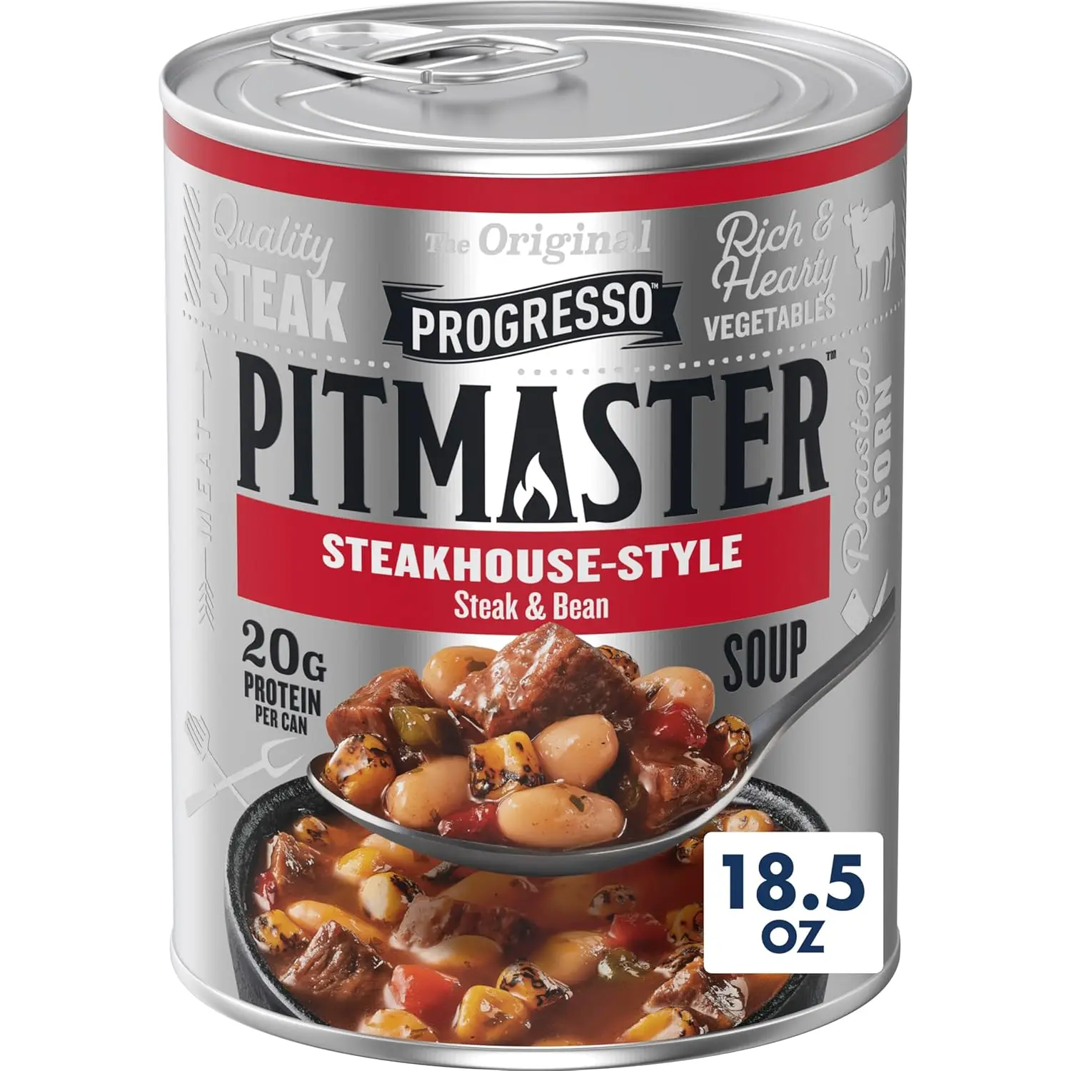 Progresso Pitmaster Steakhouse-Style Steak & Bean Soup, Gluten Free, 18.5 oz, 20g Protein, Hearty Beef Broth, Microwavable, No Artificial Flavors - Food