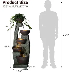 Tankana 47.5" H Water Fountain Outdoor with LED Lights & Pump 5-Tier Cascading Resin Fountain for Garden Patio Porch Backyard Home Art Decor Gifts for Housewarming