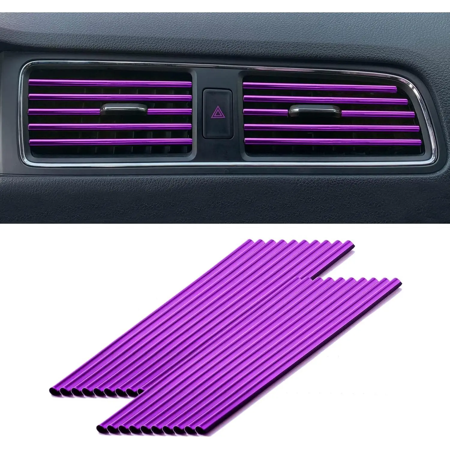 20 Pcs RED Car Vent Outlet Trim Strip Chrome PVC Air Conditioner Vent Outlet Decoration Interior Accessories DIY