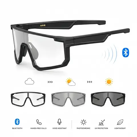 VUB Wearable AI Smart Glasses - Open-Ear Bluetooth Audio, Auto-Darkening Photochromic Lenses, Hands-Free Calling, AI Translation, UV400 Safety, Lightweight, Voice Assistants, for Cycling & Warehouse Work,techvibes