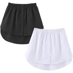 Women's 2 Pcs Mini Adjustable Shirt Extender Removable Layering Half Length Underskirt with Buttons