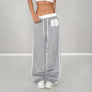 Women’s low-rise cropped athletic pants with vintage numeric print — trendy hot-girl item