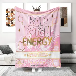 Plouise Beauty Lover Blanket Candy Floss Bad Bitch Energy, Cotton Candy Heart Y2K Style, Flannel Digital Print Multifunctional Throw