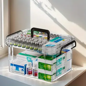 Portable Medicine Storage Box with Handle, 1pc Medicine Storage Organizer, Home Organizer for Pills, Medical Supplies & Health Equipment, Box Only, Clear Storage Box