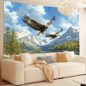 Flying Eagles Tapestry, Polyester Wall Hanging, 3D Home Decor, Living Room, Bedroom, Office, Party Decoration, Perfect Creative Gift, No Feathers, Plug-in Free, Universal Style Design