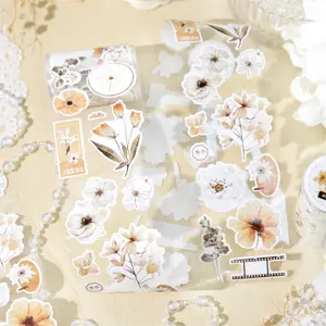 Handmade Craft Tape Roll/bag, Pet Material, Spring Plant Series Decorative Stickers, Art Stickers for Scrapbooking, Journals, Water Bottles, Multi-Scene Decoration