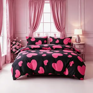 3-Piece Heart Print Duvet Cover Set with Zipper Closure. Soft and comfortable bedding set for bedrooms and guest rooms, including 1 duvet cover and 2 pillowcases, no inserts included.